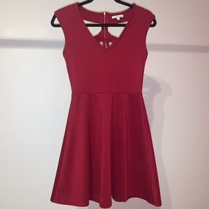 Burgundy Skater Dress with Cutout Back.